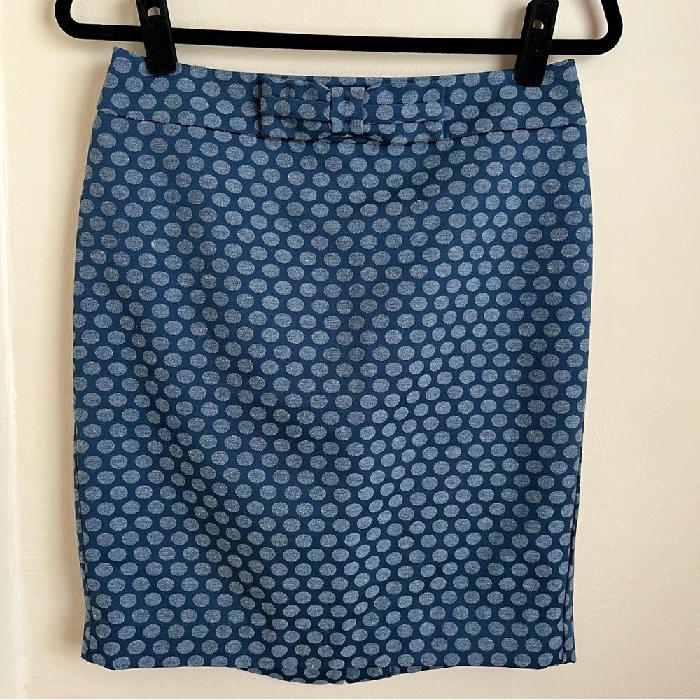 Ann Taylor LOFT Bow Front Polka Dot Pencil Skirt Blue Sz 2